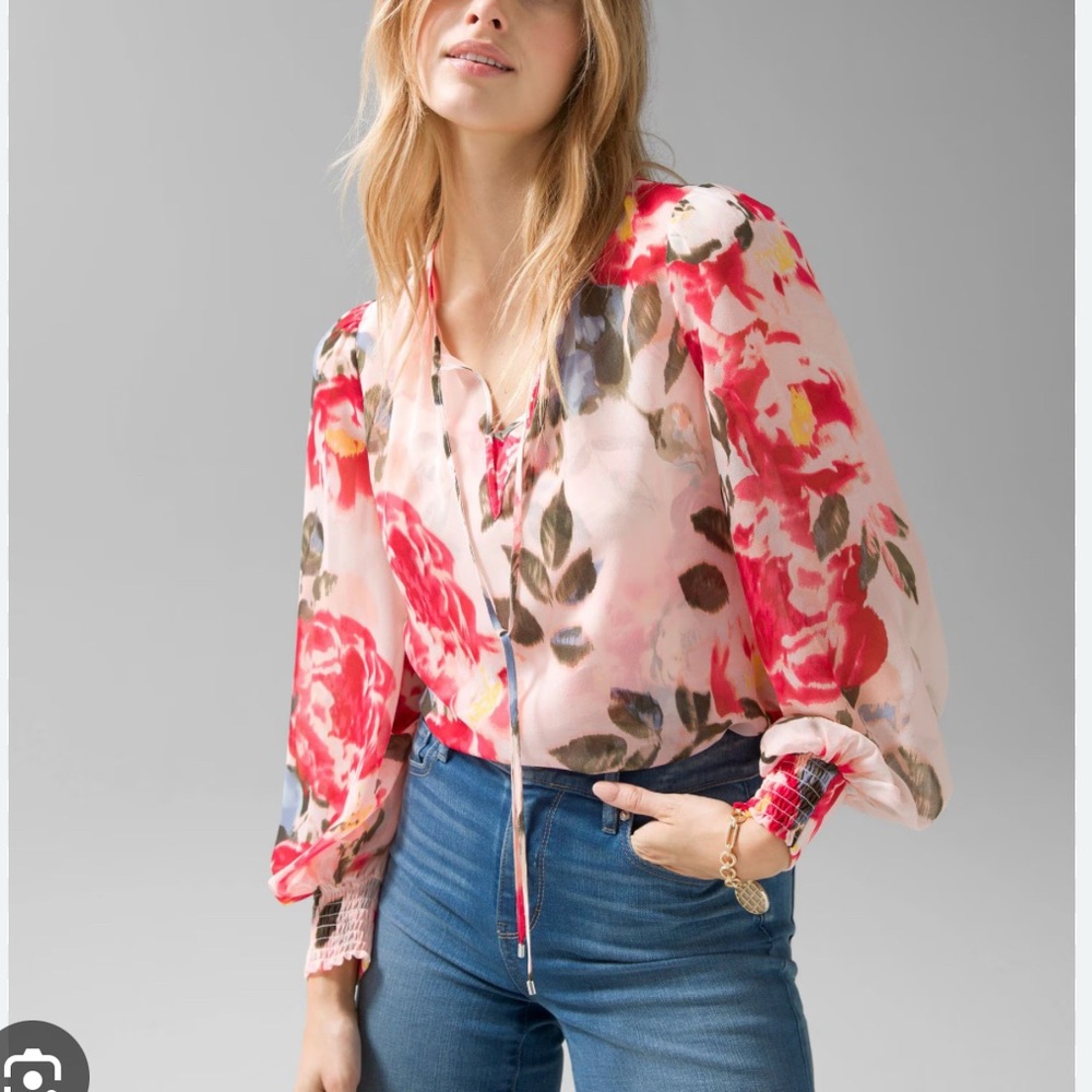 Pink floral sheer blouse XS White House Black Market